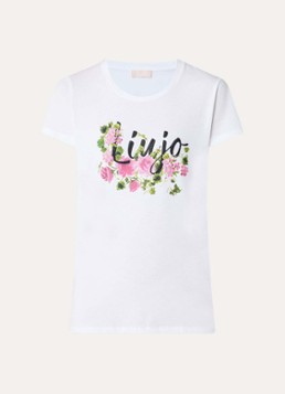 Liu Jo Dames T-shirt met logoprint en strass in de kleur Roze