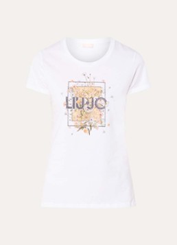 Liu Jo Dames T-shirt met logoprint en strass in de kleur Gebroken wit