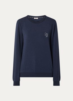 Liu Jo Dames Sweater met logo en strass in de kleur Donkerblauw
