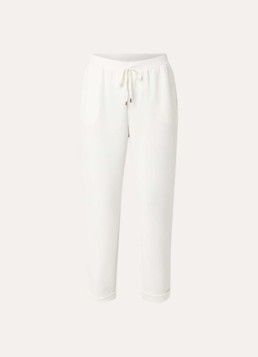 Liu Jo Dames High waist tapered fit broek met logo en strass in de kleur Gebroken wit