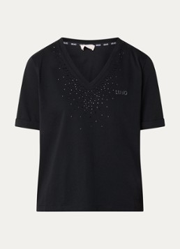 Liu Jo Dames T-shirt met logo en strass in de kleur Zwart