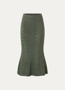 Liu Jo Dames Kabelgebreide midirok in wolblend in de kleur Donkergroen