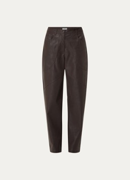 Liu Jo Dames Mid waist straight fit broek van imitatieleer in de kleur Donkerbruin