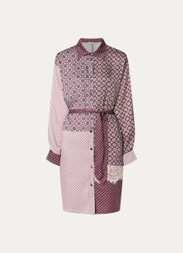 Liu Jo Dames Mini blousejurk met strikceintuur en print in de kleur Aubergine