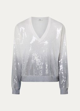 Liu Jo Dames Fijngebreide pullover met pailletten en V-hals in de kleur Wit