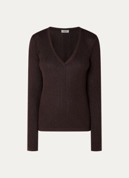 Liu Jo Dames Fijngebreide pullover met V-hals in de kleur Donkerbruin