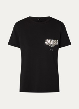 Liu Jo Dames T-shirt met strass en borstzak in de kleur Zwart