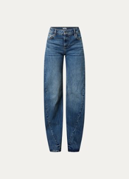 Liu Jo Dames Mid waist straight leg jeans met asymmetrisch detail in de kleur Indigo