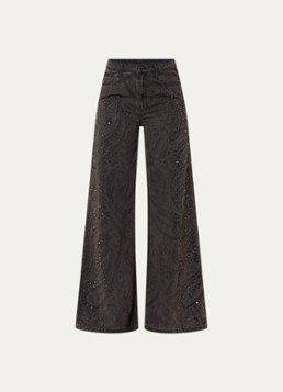 Liu Jo Dames High waist wide fit broek met paisley dessin en strass in de kleur Zwart