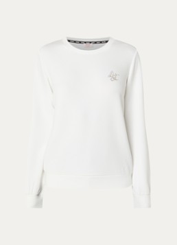Liu Jo Dames Sweater met logo en ronde hals in de kleur Wit