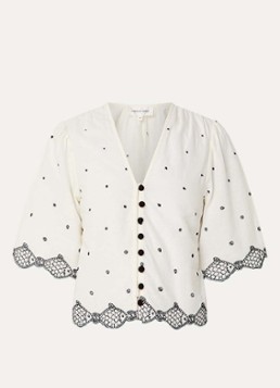 Fabienne Chapot Dames Tylera cropped blouse met borduring en geschulpte zoom in de kleur Gebroken wit