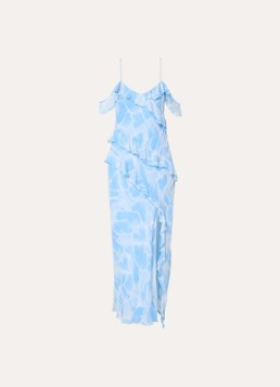 Fabienne Chapot Dames Jule midi jurk met print en split in de kleur Lichtblauw