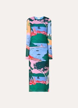 Fabienne Chapot Dames Samara midi jurk van mesh met print in de kleur Blauw