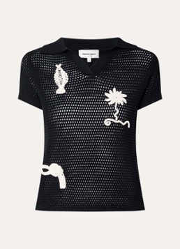 Fabienne Chapot Dames Fin polo van crochet met opengewerkt dessin in de kleur Zwart