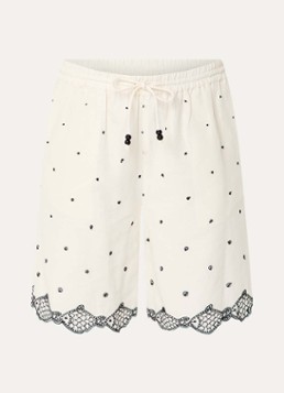 Fabienne Chapot Dames Bohdi high waist wide fit korte broek met borduring in de kleur Gebroken wit