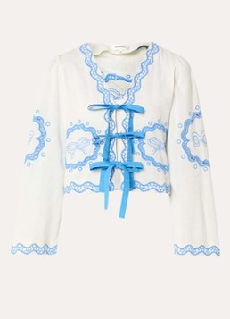 Fabienne Chapot Dames Serviette blouse met broderie en gestrikt detail in de kleur Gebroken wit
