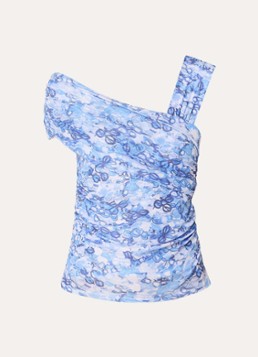 Fabienne Chapot Dames Bora top van mesh met asymmetrische hals en print in de kleur Blauw