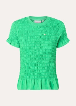 Fabienne Chapot Dames Carmen T-shirt met smockwerk in de kleur Groen