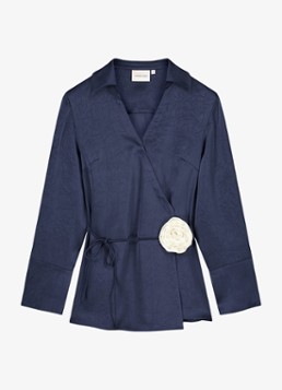 Fabienne Chapot Dames Emma blouse van satijn met strikceintuur in de kleur Donkerblauw