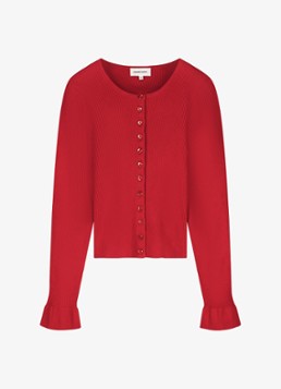 Fabienne Chapot Dames Lilo ribgebreid vest met hartvormige knopen in de kleur Steenrood