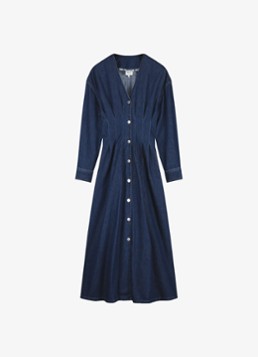 Fabienne Chapot Dames Faith midi denim jurk met V-hals in de kleur Donkerblauw