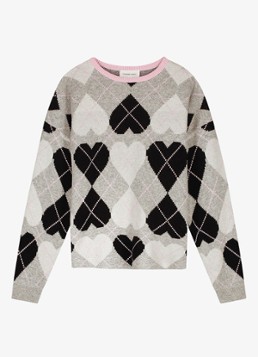 Fabienne Chapot Dames Jamie pullover in kasjmierblend met ruitdessin en hartjesprint in de kleur Grijsmele