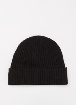 Barts Heren Wilbert ribgebreide muts met logo in de kleur Zwart, maat: 1 size