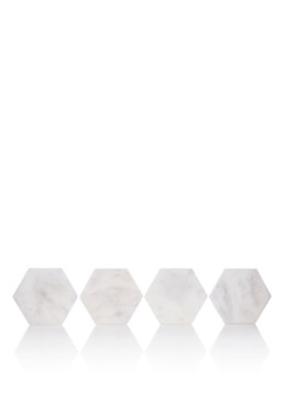 Stoned Hexagon onderzetter van marmer set van 4 Wit - Deal