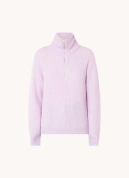 Cinque Dames Cimolari fijngebreide trui in merino wolblend met col en halve rits in de kleur Lichtpaars