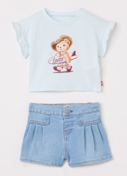 Levi's Meisjes Set van T-shirt met korte broek 2-delig in de kleur Blauw, maat: 9M=74