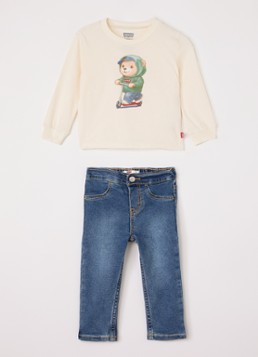 Levi's Jongens Set van T-shirt met jeans 2-delig in de kleur Gebroken wit, maat: 6M=68