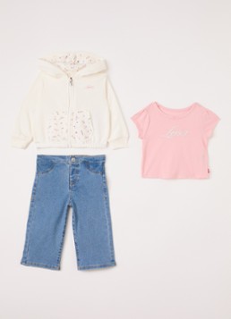 Levi's Meisjes Set van sweatvest met jeans en T-shirt 3-delig in de kleur Roze, maat: 18M=86