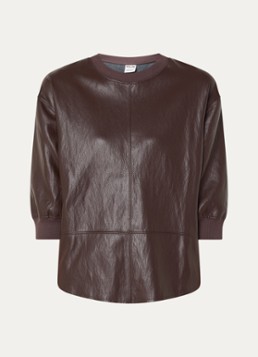 Moscow Dames Antonella T-shirt van imitatieleer in de kleur Donkerbruin