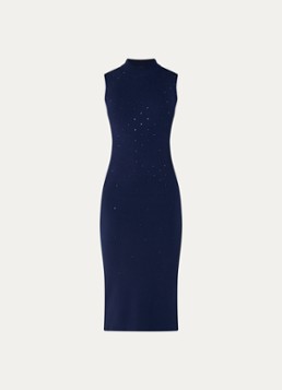 Pennyblack Dames Boboli fijngebreide midi jurk met strass en split in de kleur Donkerblauw