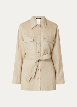 Pennyblack Dames Fico blouse van linnen met borstzakken en strikceintuur in de kleur Beige