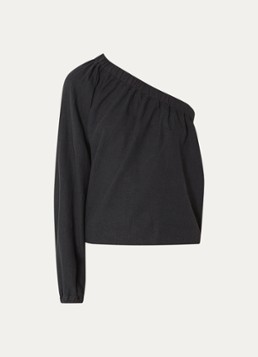10DAYS Dames One shoulder top met asymmetrische hals in linnenblend in de kleur Zwart