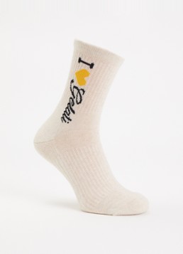 10DAYS Dames Gelati ribgebreide sokken in katoenblend met print in de kleur Beige