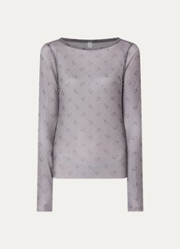 10DAYS Dames Long sleeve van mesh met logoprint in de kleur Donkergrijs