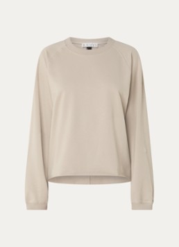 10DAYS Dames Sweater met logoborduring en gerafelde zoom in de kleur Khaki
