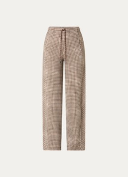 10DAYS Dames Mid waist wide fit joggingbroek met pied-de-poule dessin in de kleur Donkerbeige