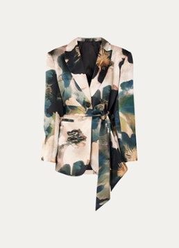 Malina Dames Liv blazer van satijn met strikceintuur in de kleur Beige