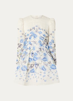 Malina Dames Leoni mini jurk in zijdeblend met bloemenprint in de kleur Gebroken wit