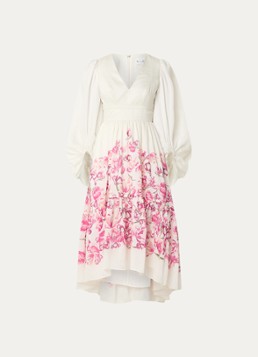 Malina Dames Sasia midi tuniekjurk in linnenblend met bloemenprint in de kleur Roze