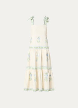 Malina Dames Stefania midi jurk in linnenblend met bloemenprint in de kleur Beige
