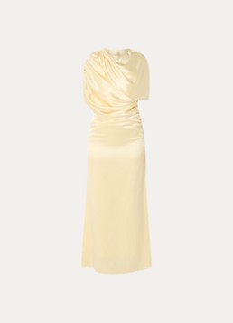 Malina Dames Cassia maxi jurk van satijn met plooidetail in de kleur Geel