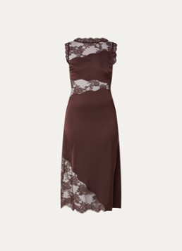 Malina Dames Desire midi jurk van satijn met details van kant in de kleur Bruin