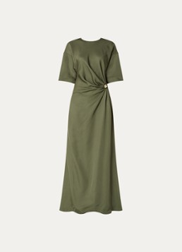 Malina Dames Zilla maxi jurk met gedrapeerd detail in de kleur Olijfgroen