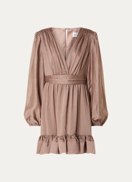 Malina Dames Jadie mini jurk met strikceintuur en ballonmouw in de kleur Donkerbeige