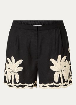 Malina Dames Fenya high waist straight fit korte broek met borduring in de kleur Zwart