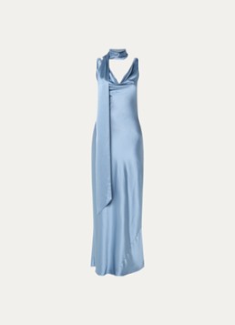 Malina Dames Vida maxi jurk met rugdecolleté in de kleur Staalblauw